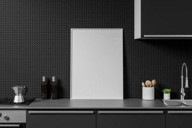 Koyu gri mutfak tezgahı üzerinde poster kadar Mock