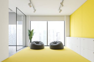 Yellow and white office lounge with pouffes clipart