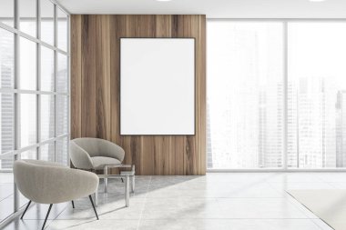 Koltuk ve poster ile bekleme odası iç