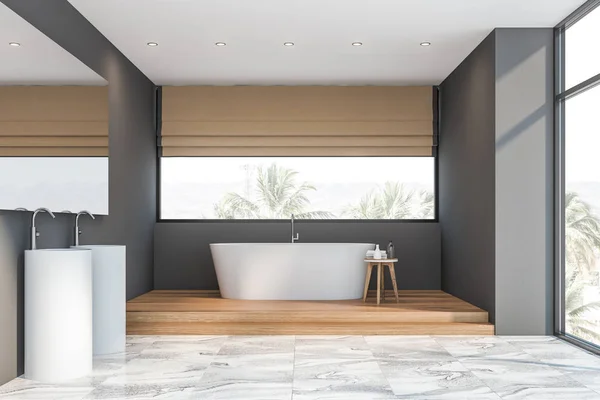 Szary Loft łazienka z wanną i podwójną umywalką — Zdjęcie stockowe