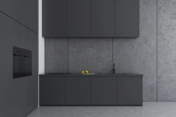 Minimalistische betonnen keuken interieur, werkbladen — Stockfoto