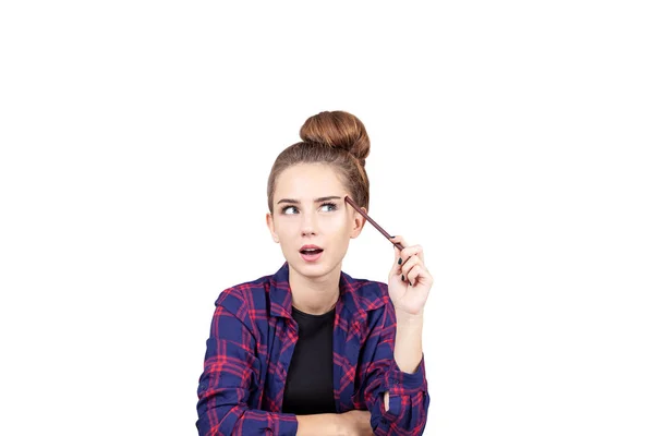 Мислення дівчини-підлітка з маркером, ізольовані — стокове фото