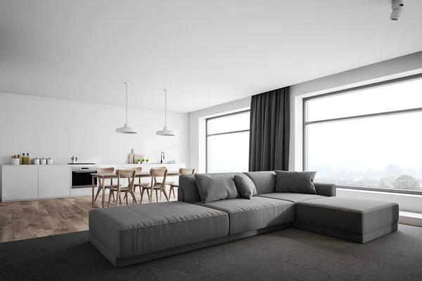 White and gray loft living room and kitchen — Stock Photo, Image