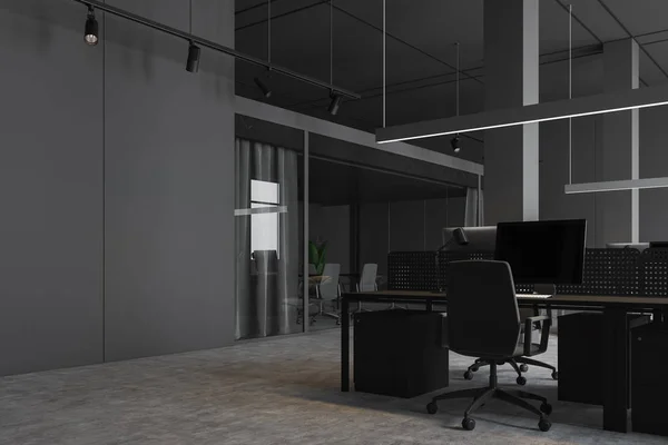 Grey industrial style office with meeting room — Stock Photo, Image