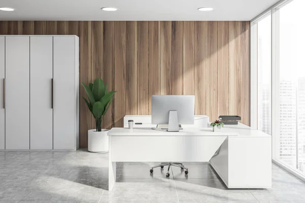 Interior de madeira do escritório do CEO panorâmico — Fotografia de Stock