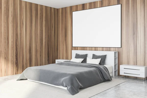 Esquina dormitorio de madera con póster —  Fotos de Stock