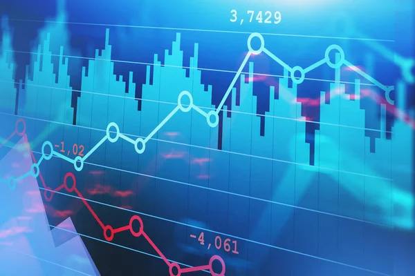 Gráficos de divisas azules y gráficos de barras —  Fotos de Stock