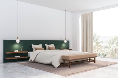 Beyaz ve yeşil yatak odası köşesi