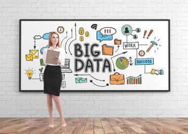 Dizüstü bilgisayar ile Sarışın kadın, büyük veri kroki