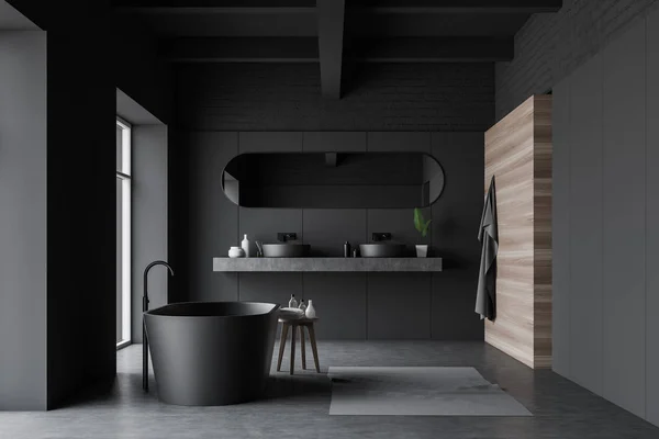 Gray and wood bathroom with sink and tub — Stock Photo, Image