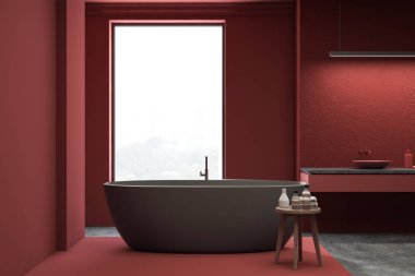 Loft kırmızı banyo iç, küvet ve lavabo