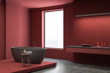 Loft kırmızı banyo köşesi, küvet ve lavabo