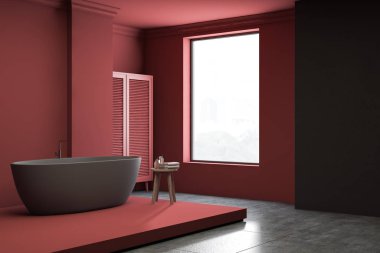 Küvetli kırmızı ve gri çatı banyo köşesi