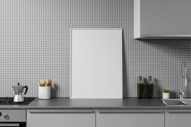 Gri mutfak tezgahı üzerinde poster kadar Mock