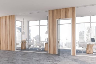 Açık ahşap coworking ofis köşesi