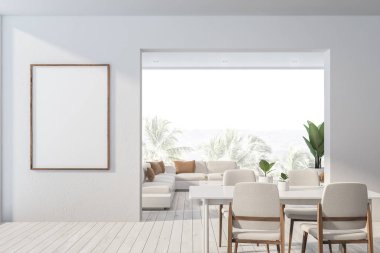 Beyaz yemek odası ve oturma odası iç, poster