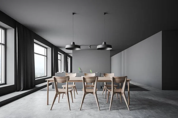 Minimalistic gray dining room interior — Stock Photo, Image