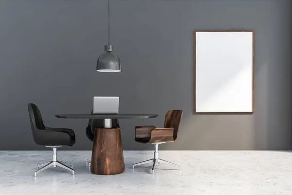 Grey coworking office interior with poster — Stock Photo, Image