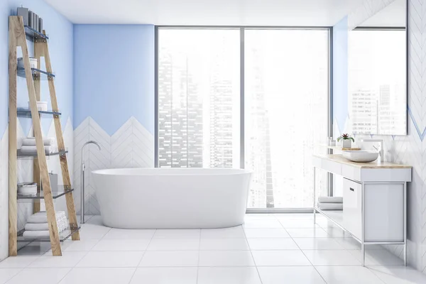 Loft white and blue bathroom interior — Stock Photo, Image