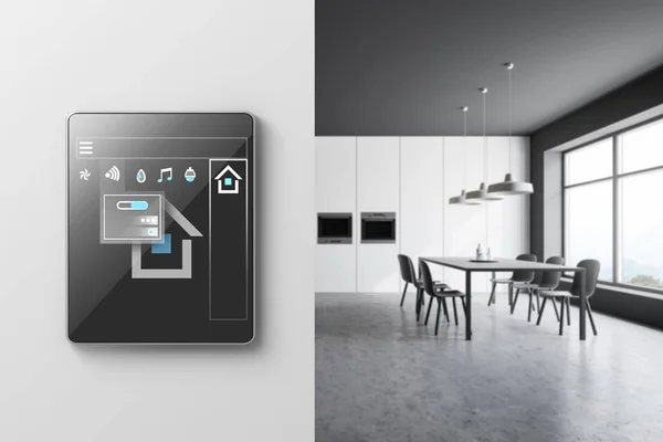 흰색 부엌에서 스마트 홈 아이콘 — 스톡 사진