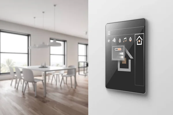 Smart home icons in dining room — Stock Photo, Image