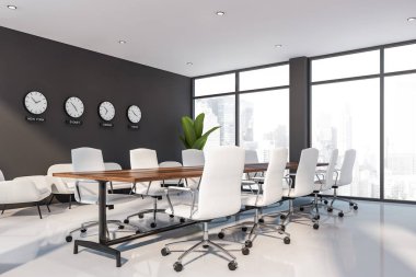 Lounge alanı ile gri toplantı odası köşesi