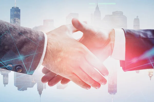 Handshake in stad, netwerkinterface — Stockfoto