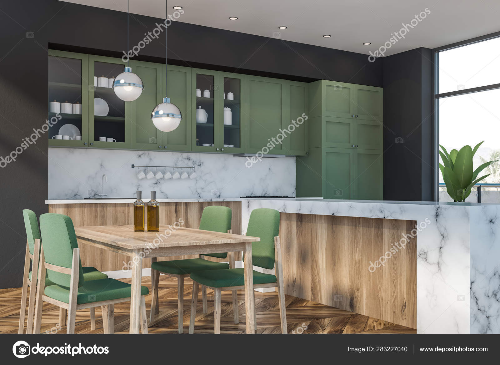 Green And Marble Kitchen Corner