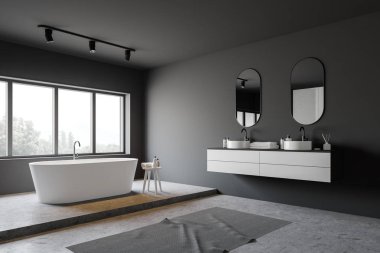 Küvet ve lavabo ile gri banyo köşesi