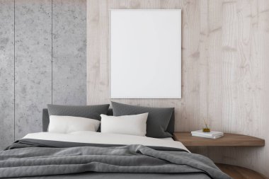 Taş ve ahşap yatak odası duvarına poster