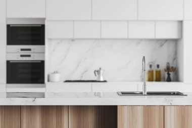 Mermer mutfak iç ahşap tezgah