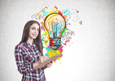 Panosu ve parlak iş fikri ile Kadın