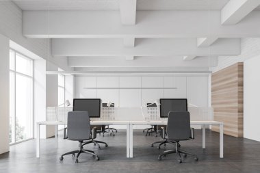 Beyaz ve ahşap açık alan office