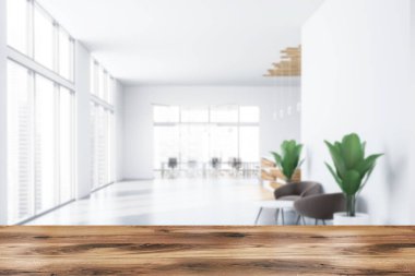 Bulanık beyaz ofis salonu ve toplantı odası