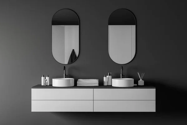 Double sink in gray bathroom — Stock Photo, Image