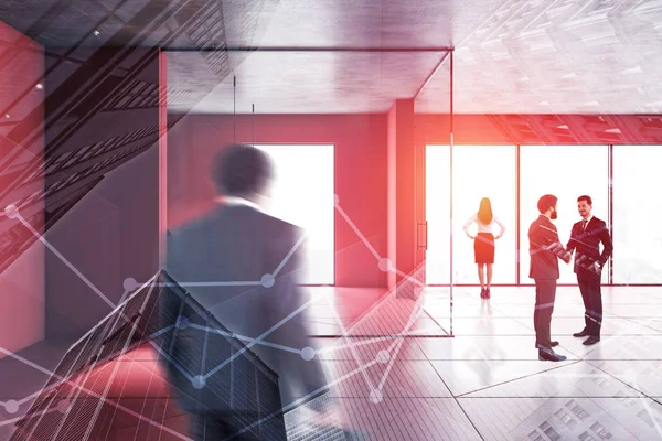 Business people in red office hall — Stock Photo, Image