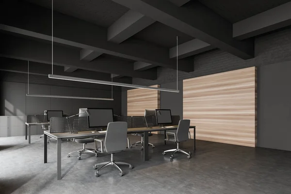 灰色和木材开放空间办公室角落 — 图库照片