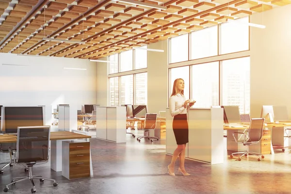 Woman in white open space office — Stock Photo, Image