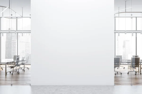 White light wooden meeting room with mock up wall — Stock Photo, Image