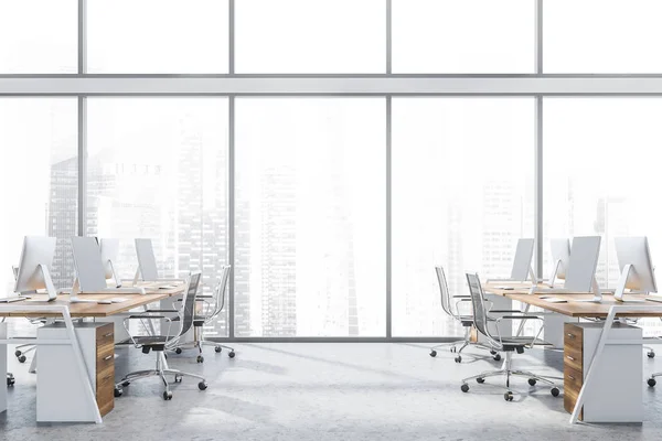 Panoramic open space office interior — Stock Photo, Image