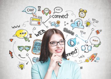 Gülümseyen kadın gözlük, sosyal medya