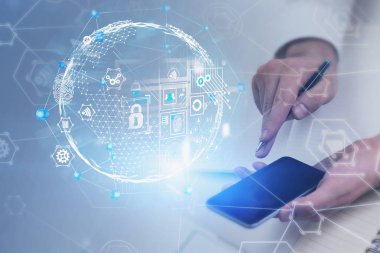 Akıllı telefon kullanan adam, küresel iş arayüzü