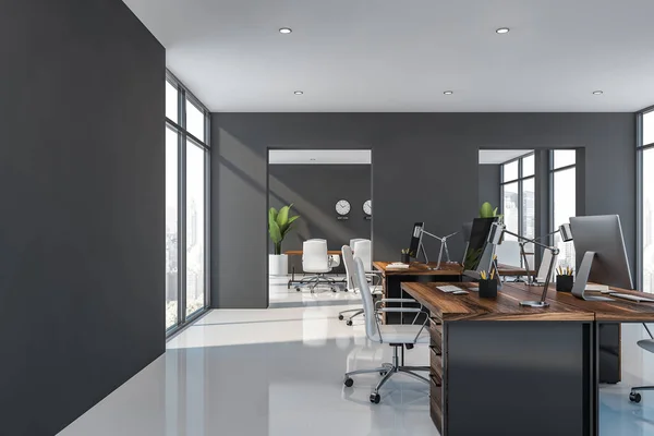 Gray open space office and meeting room interior — Stock Photo, Image