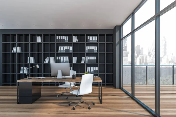 Nero CEO ufficio interno con balcone — Foto Stock