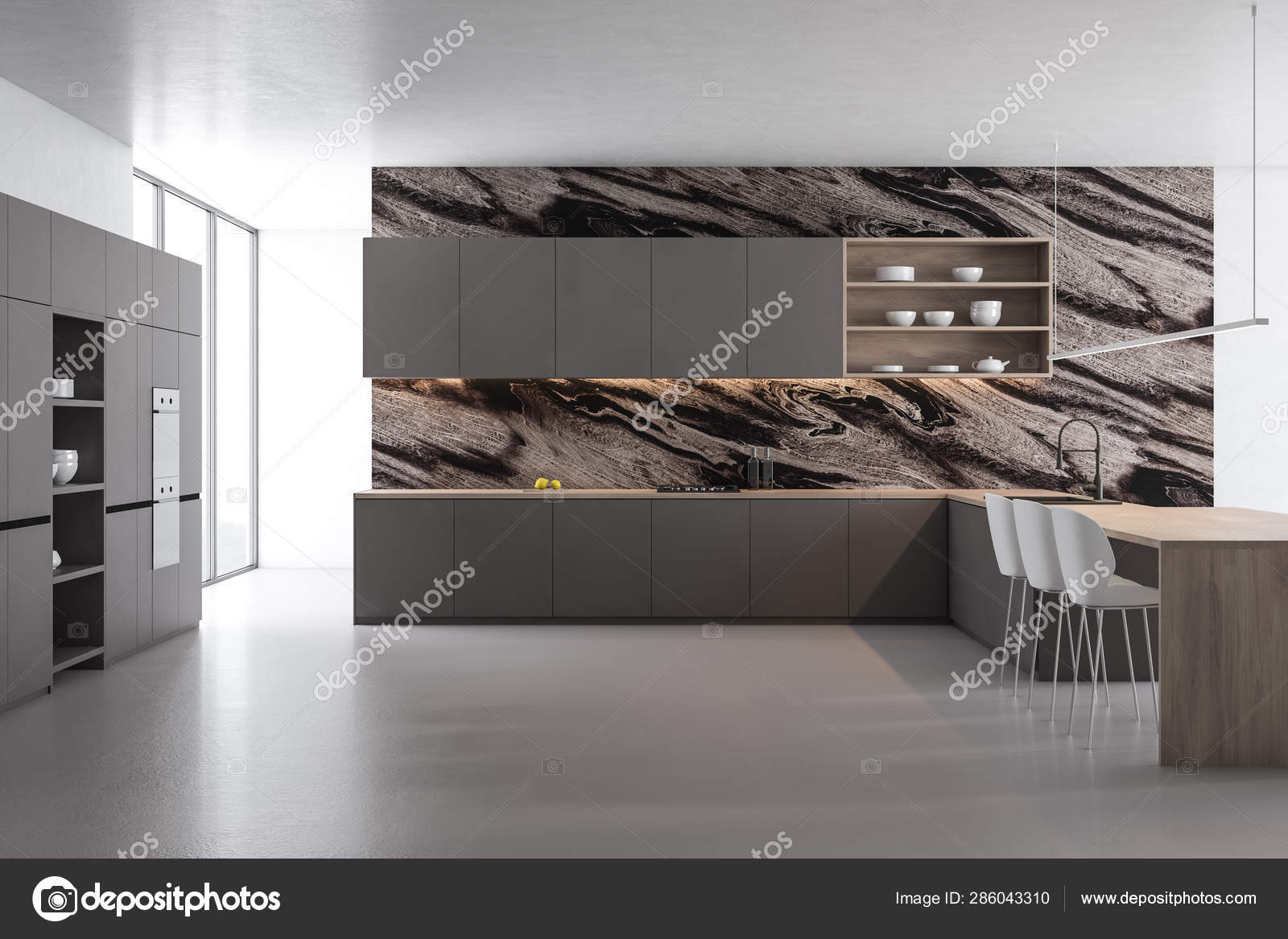 Black Marble Kitchen With Table And Island Stock Photo Image By C Denisismagilov Black Marble Kitchen With Table And Island Stock Photo Image By C Denisismagilov
