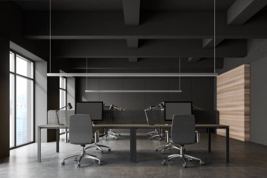 Gri ve ahşap açık alan ofis iç
