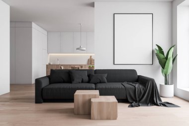 Beyaz oturma odası ve mutfak iç