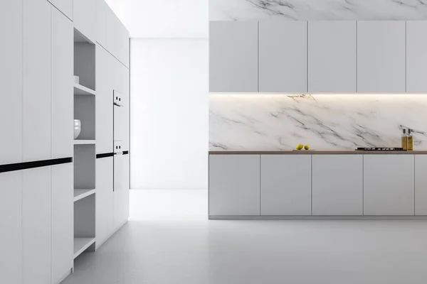 White marble kitchen interior with table