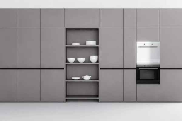 Cozinha cinza com armários e forno — Fotografia de Stock