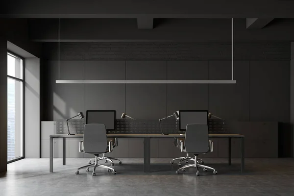 Cinza espaço aberto escritório interior — Fotografia de Stock